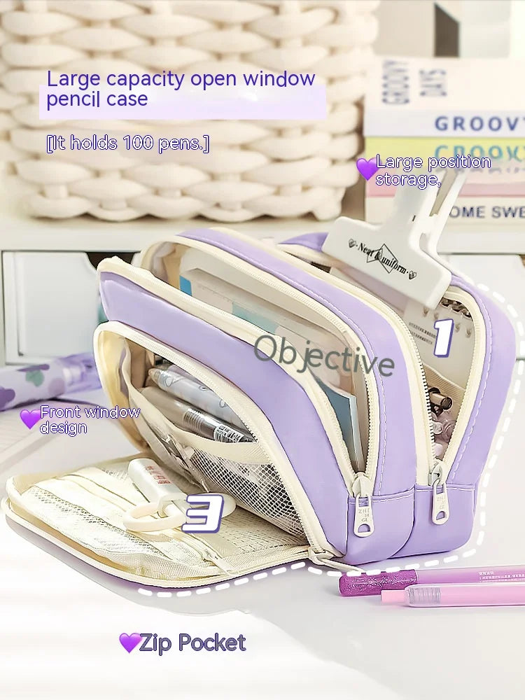 A Large-capacity Multi-layer Pencil Case, A Simple Multi-purpose Student Stationery Box And Makeup Storage Bag