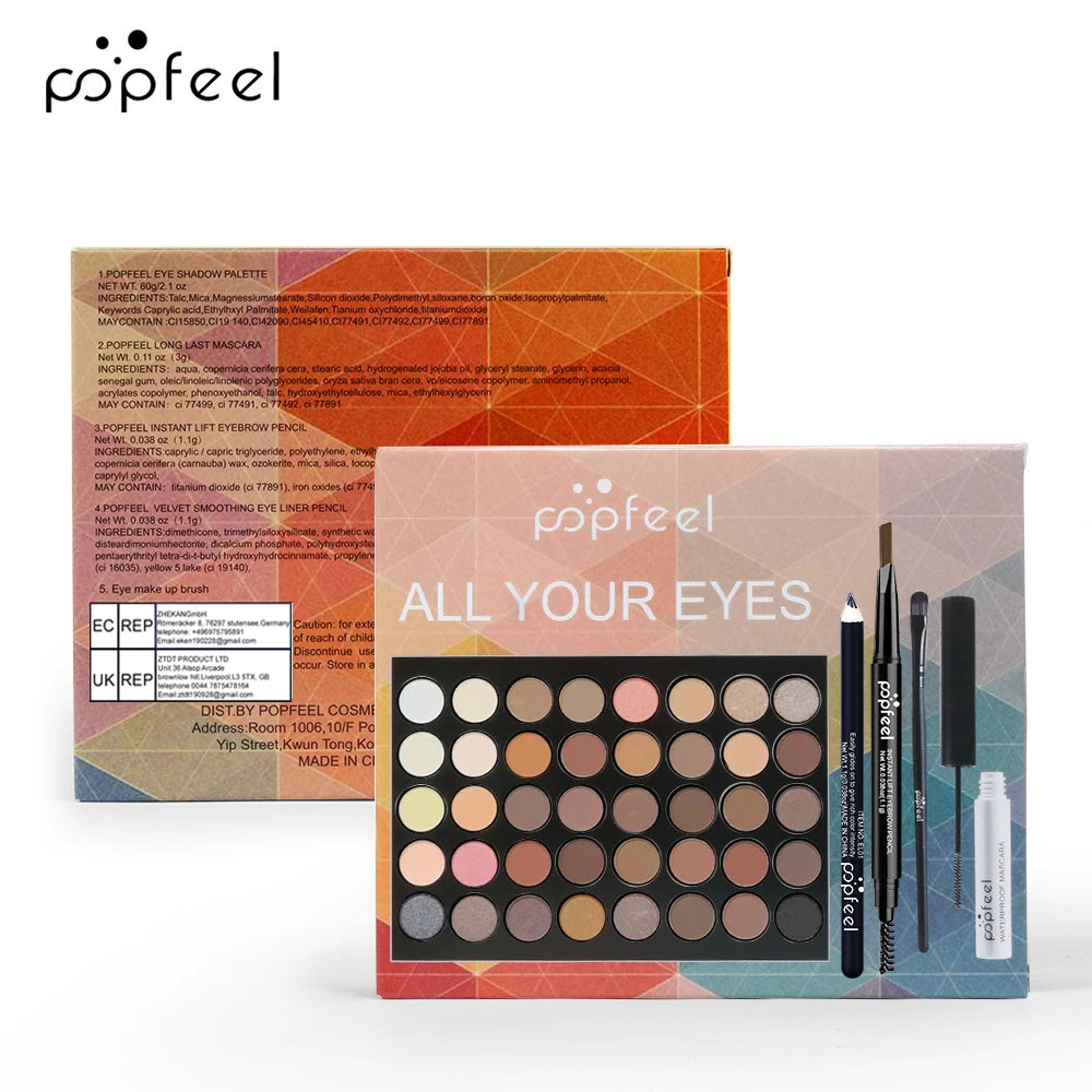 POPFEEL Eye Makeup Set, Eyeshadow Palette, Eyeliner, Mascara, Eyebrow Pencil, Makeup Tool Set Box, Gifts For Women