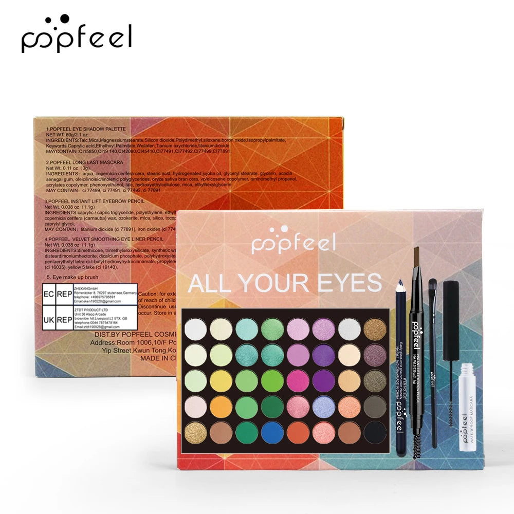 POPFEEL Eye Makeup Set, Eyeshadow Palette, Eyeliner, Mascara, Eyebrow Pencil, Makeup Tool Set Box, Gifts For Women