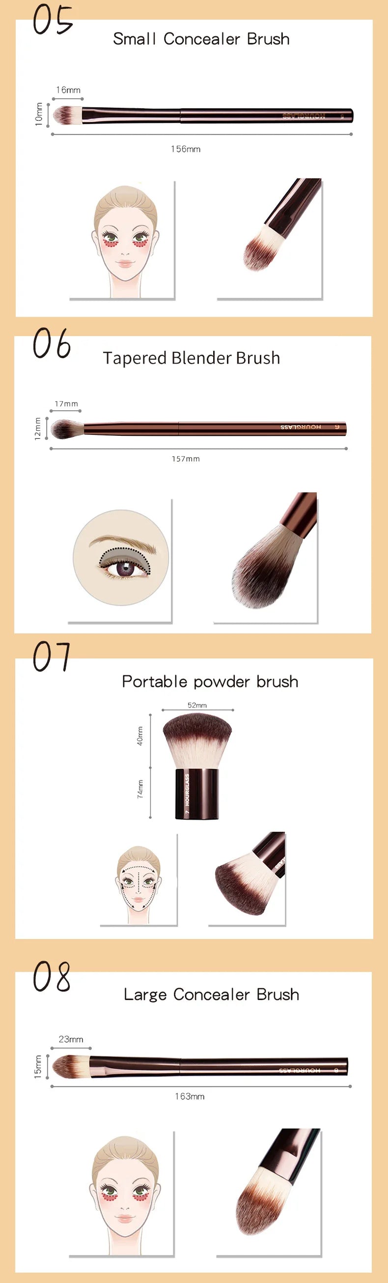 Hourglass Makeup Brushes Powder Foundation Concealer Blusher Bronzer Eye Shadow Eyebrow Eyeliner Sculpting Brush