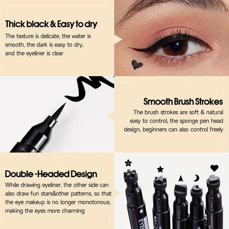 7 Styles Eyeliner Stamp Pen Red Black Liquid Eyeliner Pen Double-ended Lazy Eye Liner Pencil Fast Drying Waterproof Eye Makeup