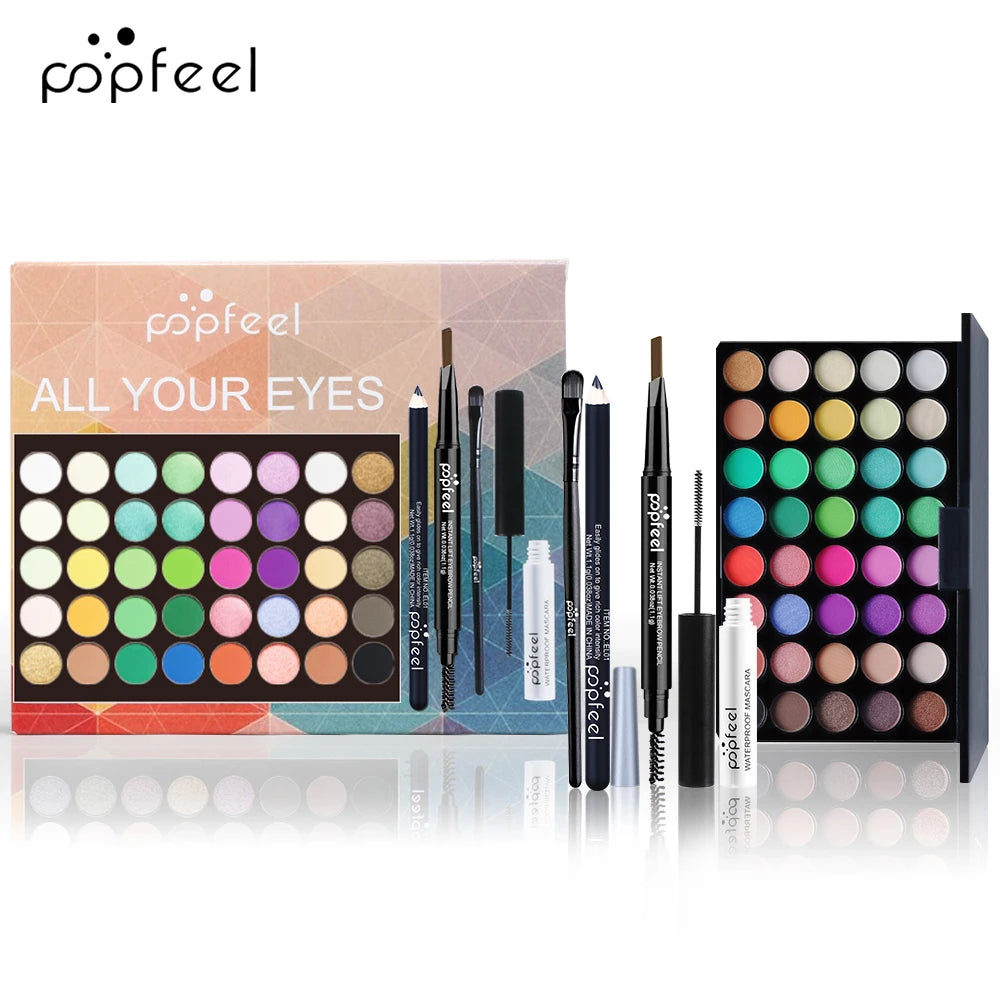 POPFEEL Eye Makeup Set, Eyeshadow Palette, Eyeliner, Mascara, Eyebrow Pencil, Makeup Tool Set Box, Gifts For Women